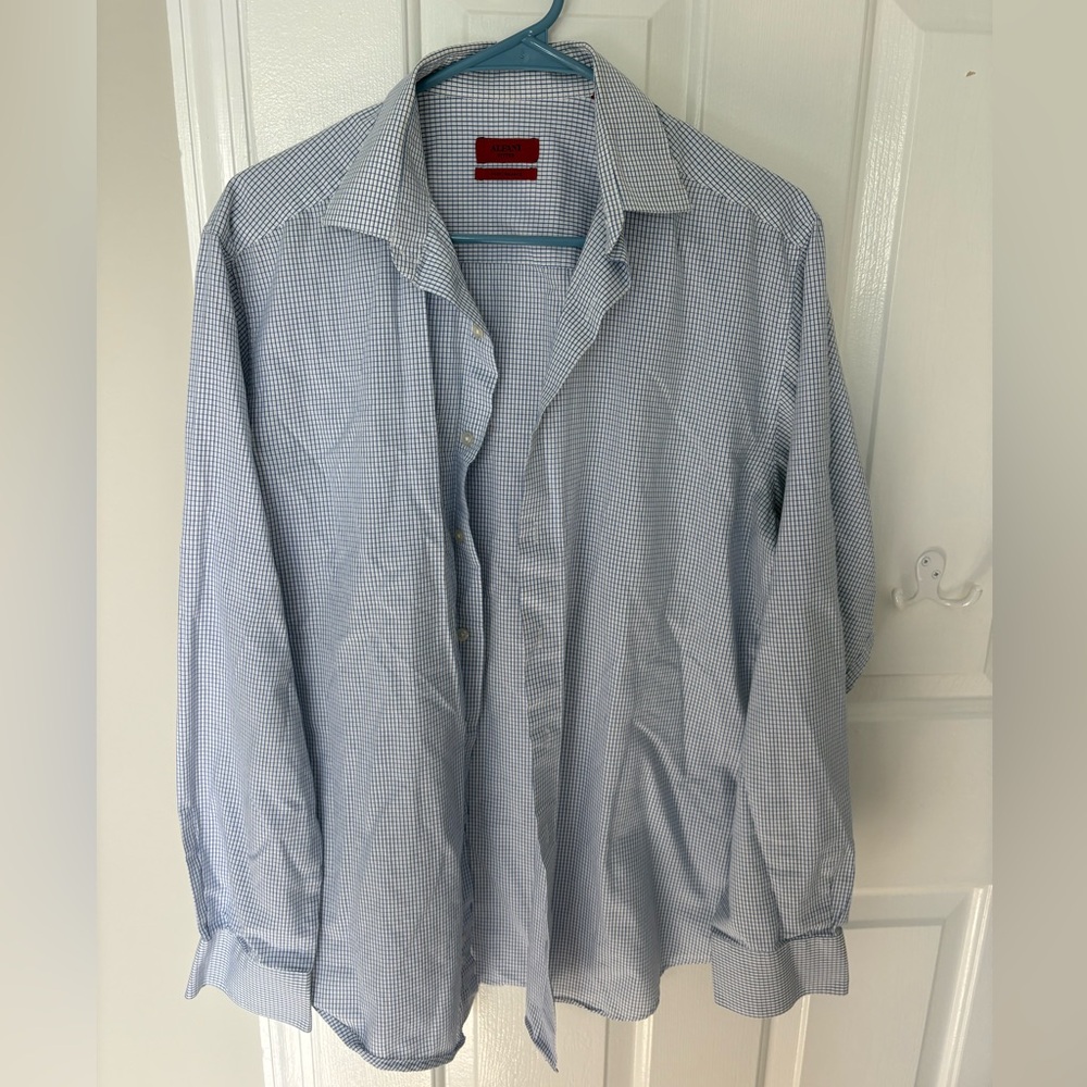 Alfani Light Blue Gingham Button Down Shirt